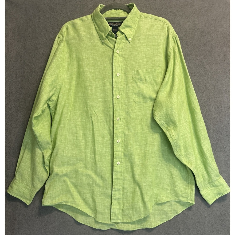 Brooks Brothers Irish Linen Button Down Shirt Long Sleeve Mens  L Spring Green
